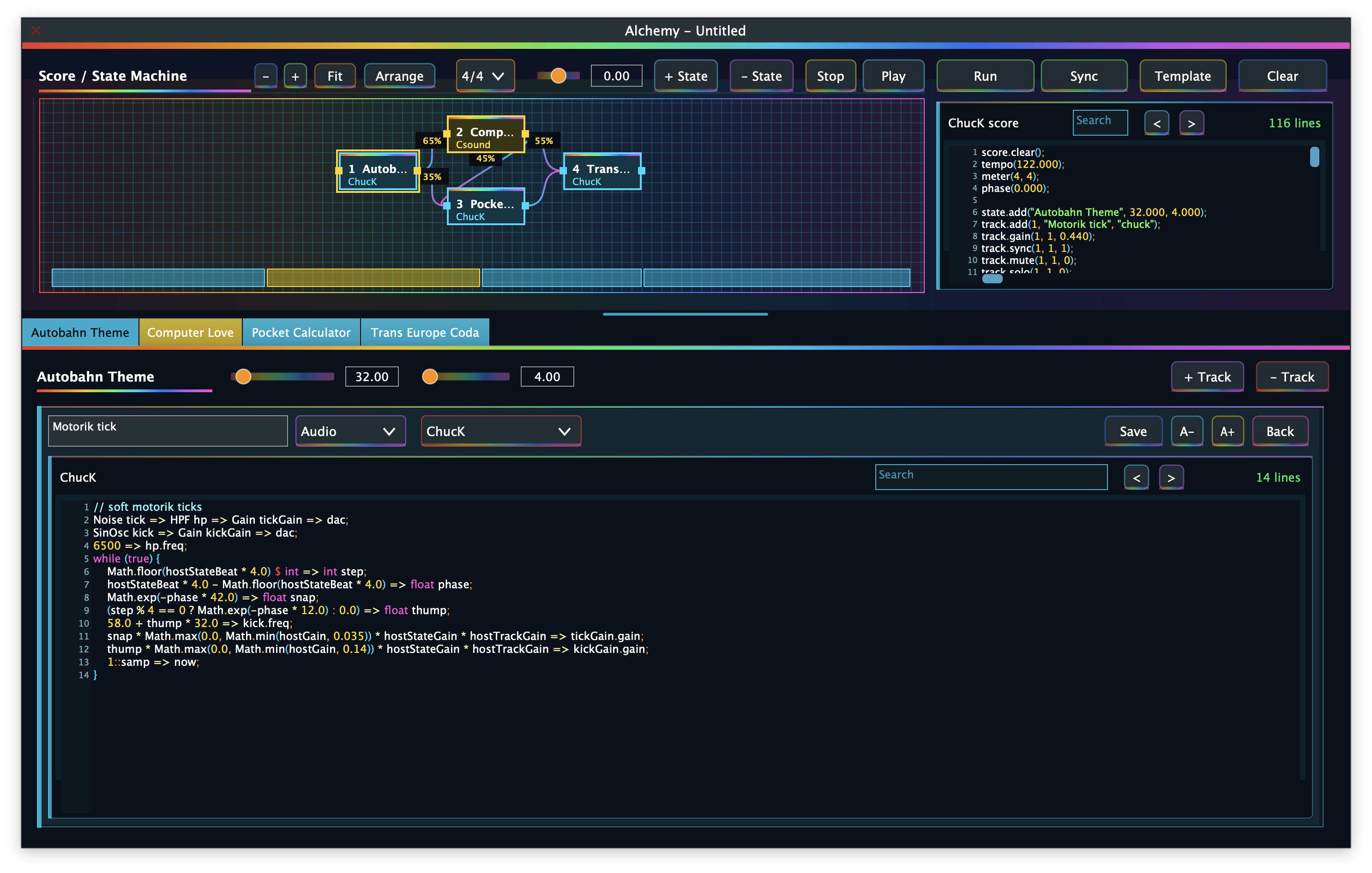 Alchemy score and state machine interface