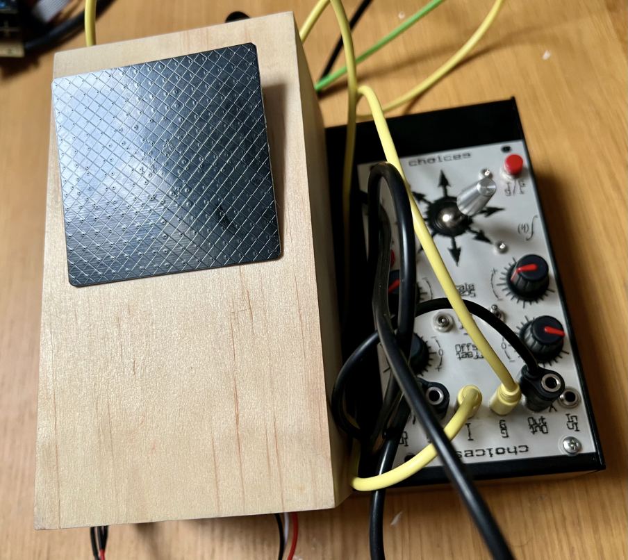 Chimera instrument prototype with connected modular synthesizer